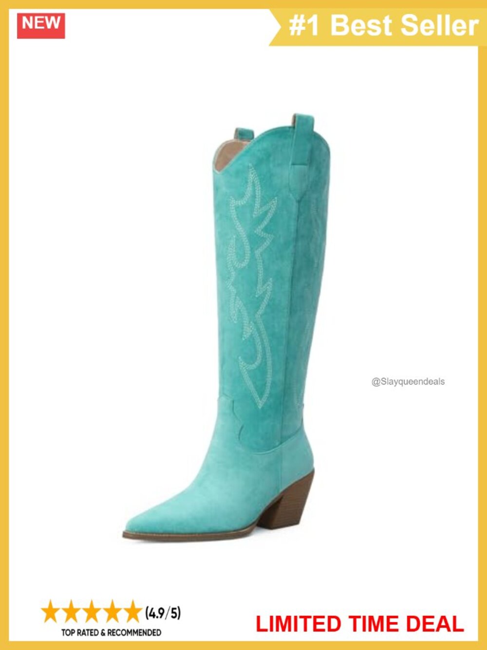 Faux Suede Knee High Cowboy Boots Pointed Toe Block Heel Western